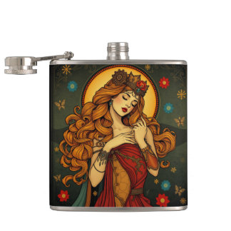 Flasques Illustration Art Nouveau Floral Femme