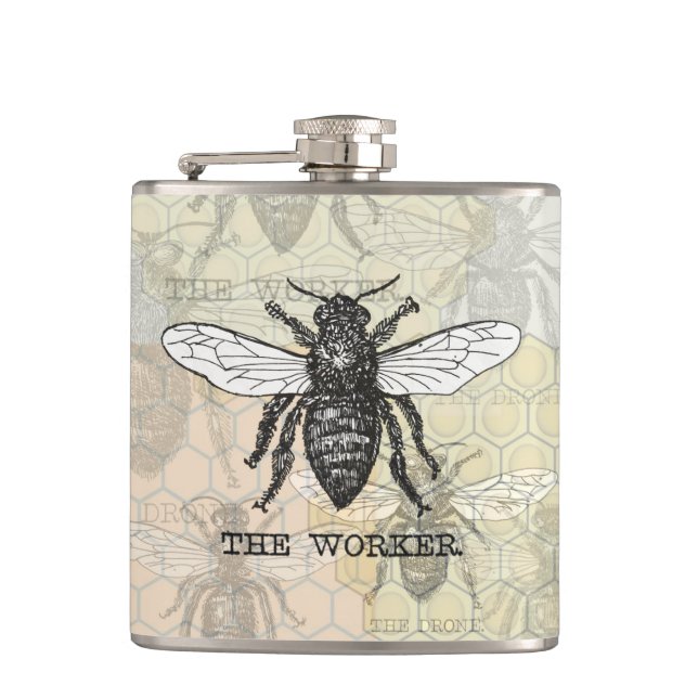 Flasques Illustration d'abeille ouvrière vintage (Devant)