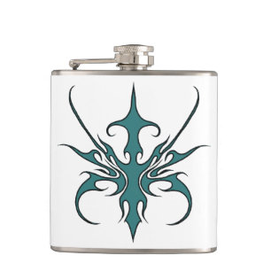 Flasques Illustration d'art tribal aquamarine féroce en lig