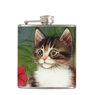 Flasques Illustration vintage de chat avec fleurs de printe