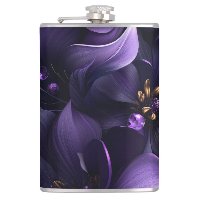 Flasques Image Abstraite de fleurs violettes et noires (Devant)