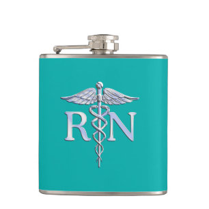 Flasques Infirmière inscrite RN Caduceus sur Décor Turquois