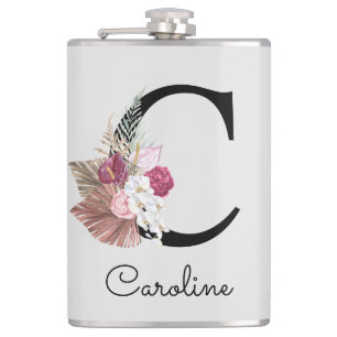Flasques Initiale C Brodée Rose Bohème Féminin Floral