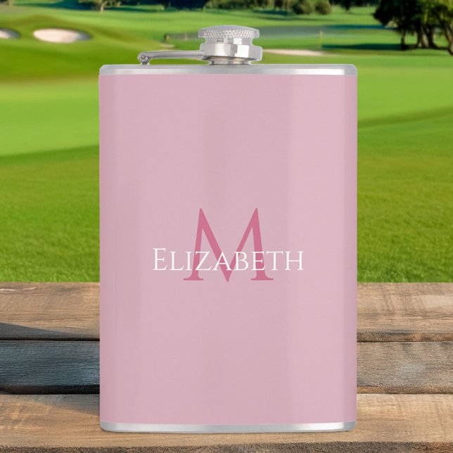 Flasques Initiale de prénom personnalisée rose monogramme (Monogrammed Name Initial Pink Custom Flask)
