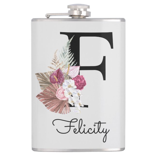 Flasques Initiale F Monogramme Boho Rose Floral (Devant)