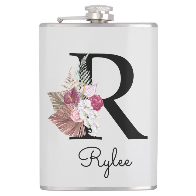 Flasques Initiale R Monogrammée Rose Bohème Féminin Floral (Devant)