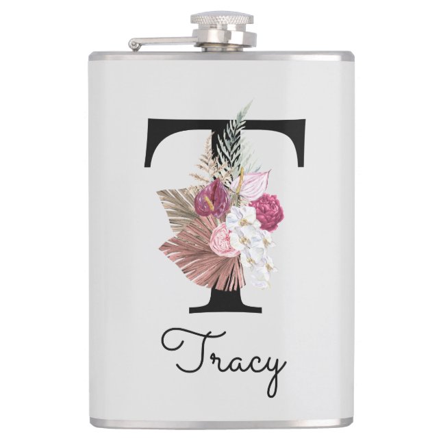 Flasques Initiale T Monogrammée Rose Bohème Féminin Floral (Devant)