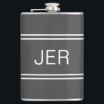 Flasques Initiales Monogrammes Personnalisées Gris Sombre B<br><div class="desc">Trois flacons en acier inoxydable Monogrammé initial sont intemporels, classiques et élégants. Notre design unique est le cadeau personnalisé parfait pour cette occasion spéciale. Magasinez notre collection intégrée de couleurs coordonnées et d'accessoires de golf - sport. Des initiales personnalisées monogrammées sont ajoutées à un arrière - plan gris foncé avec...</div>