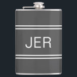Flasques Initiales Monogrammes Personnalisées Gris Sombre B<br><div class="desc">Trois flacons en acier inoxydable Monogrammé initial sont intemporels, classiques et élégants. Notre design unique est le cadeau personnalisé parfait pour cette occasion spéciale. Magasinez notre collection intégrée de couleurs coordonnées et d'accessoires de golf - sport. Des initiales personnalisées monogrammées sont ajoutées à un arrière - plan gris foncé avec...</div>