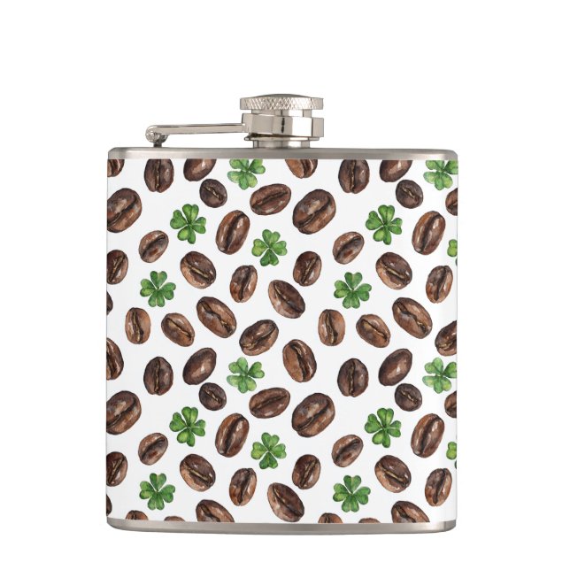 Flasques Irish Coffee Beans and Shamrocks Funny Design (Devant)