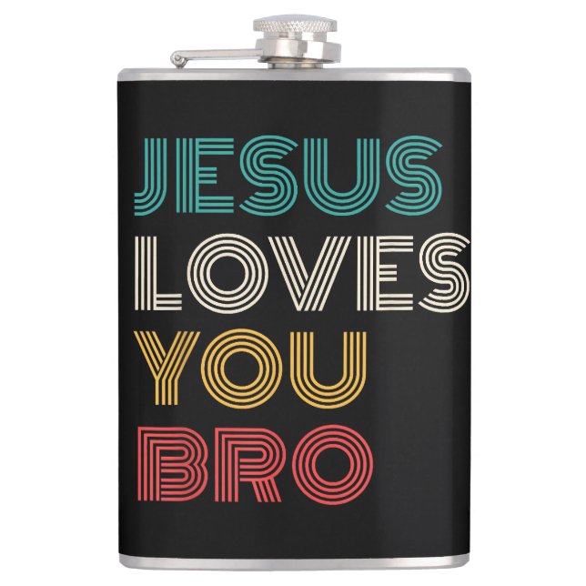 Flasques Jésus Vous Aime Bro, Drôle Foi Chrétienne Rétro (Devant)