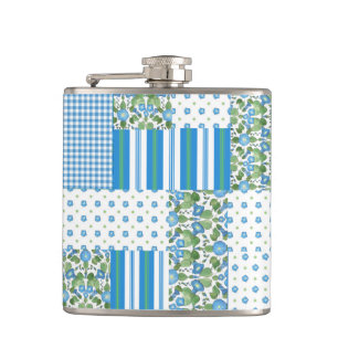 Flasques Joli Blue Morning Glory Faux Patchwork Hip Flask