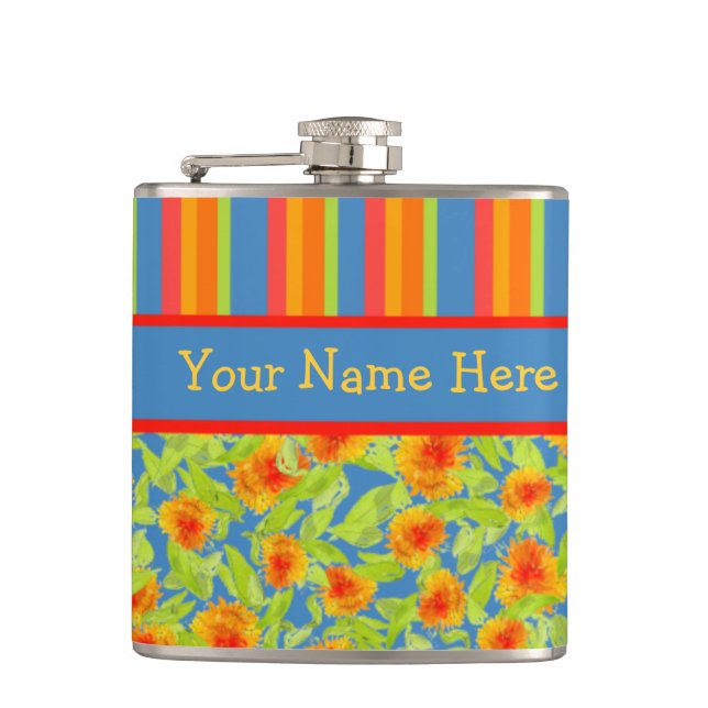 Flasques Joli Marigolds Orange et Stripes Hip Flask (Devant)