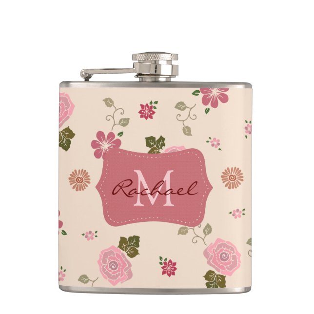 Flasques Joli Pastel Rose motif floral personnalisé (Devant)