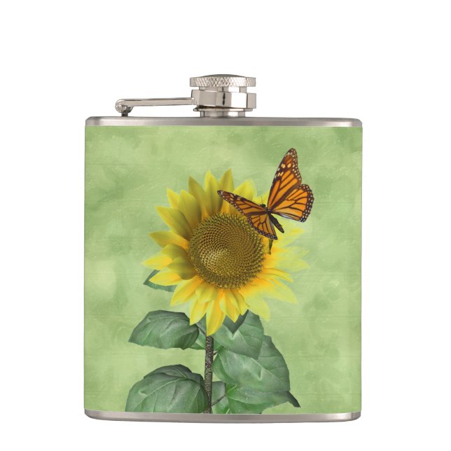Flasques Joli tournesol jaune et papillon orange (Devant)