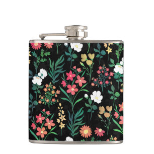 Flasques Jolie aquarelle Floral Botanique Noir Motif