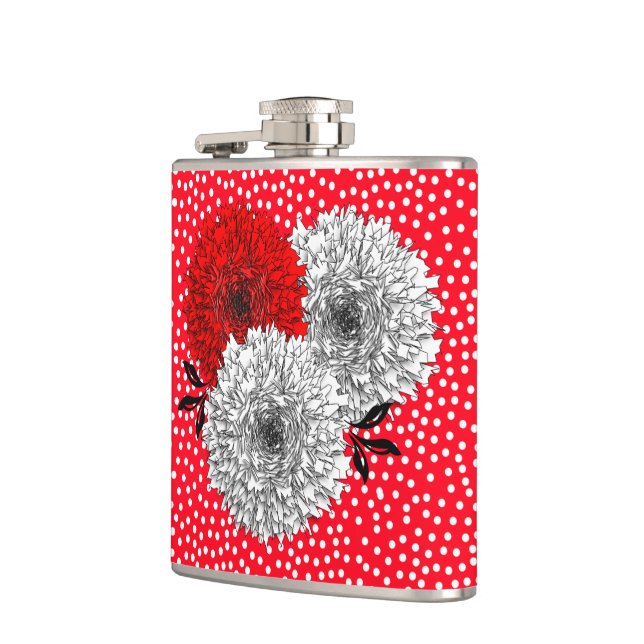 Flasques Jolie Fleurs Blanches Rouges Et Pointe Polka Desig (Gauche)