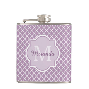Flasques Jolie Lavande Purple Quatrefoil Nom Monogrammé
