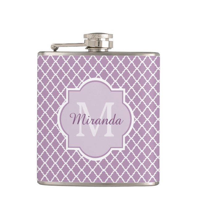 Flasques Jolie Lavande Purple Quatrefoil Nom Monogrammé (Devant)