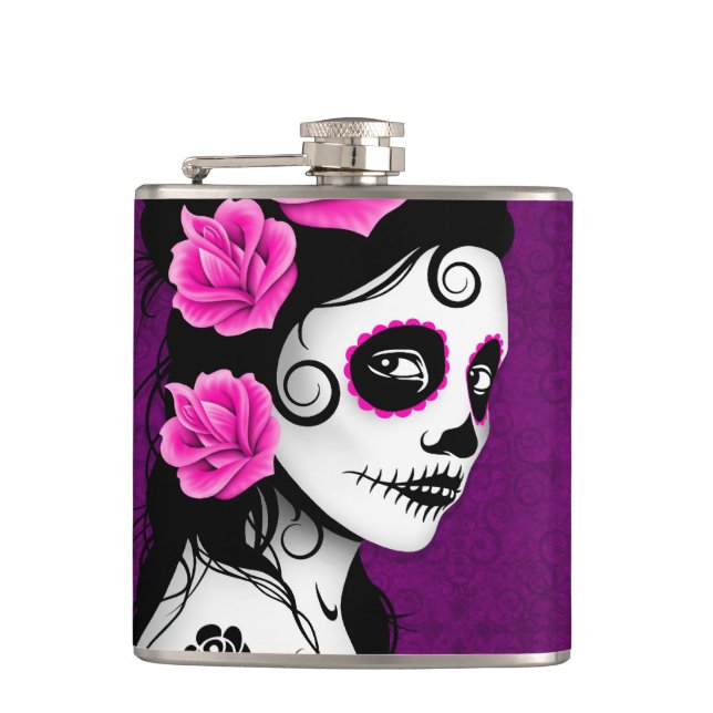 Flasques Jour de la fille morte de crâne de sucre - pourpre (Devant)