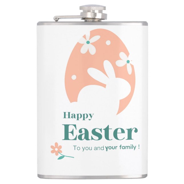 Flasques Joyeuses Pâques – Lapin & Œuf Décor Floral (Devant)