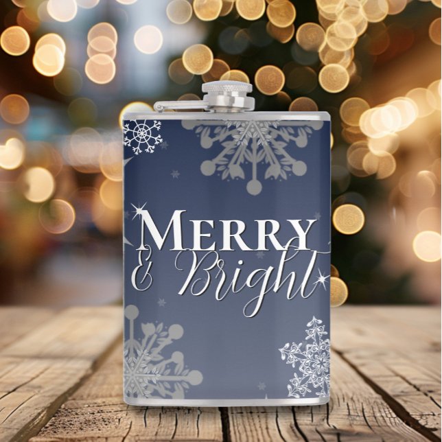 Flasques Joyeux bleu et flèches de neige brillantes Noël (Blue Merry and Bright Snowflakes Christmas Flask)