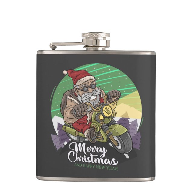 Flasques Joyeux Noël Biker Père Noël (Devant)