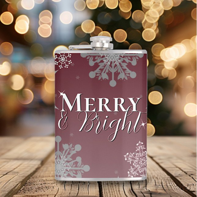 Flasques Joyeux rouge et flocon de neige brillant Noël (Red Merry and Bright Snowflakes Christmas Flask)