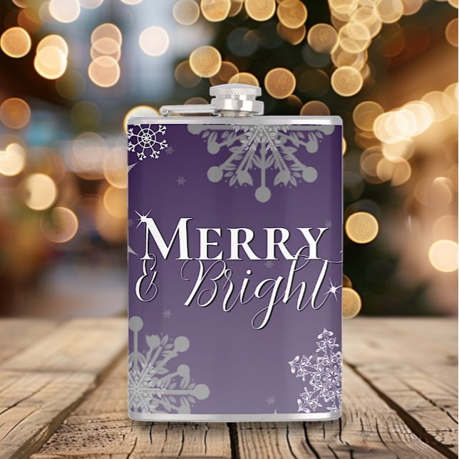 Flasques Joyeux violet et flocons de neige brillants Noël (Purple Merry and Bright Snowflakes Christmas Flask)