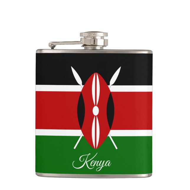 Flasques Kenyan Flag & Heart, voyagez au Kenya/fans sportif (Devant)