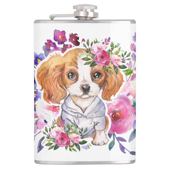 Flasques King Charles Spaniel avec Fleurs Mug classique (Devant)