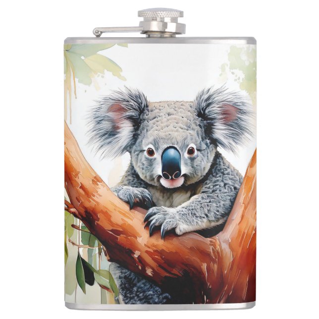 Flasques Koala assis dans un eucalyptus (Devant)