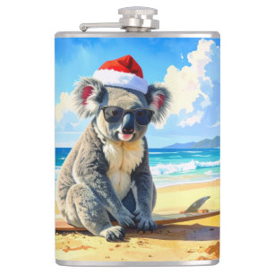 Flasques Koala au chapeau de Santa soleil et surf