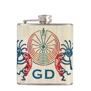 Flasques KOKOPELLI / MAN IN THE MAZE + votre monogramme