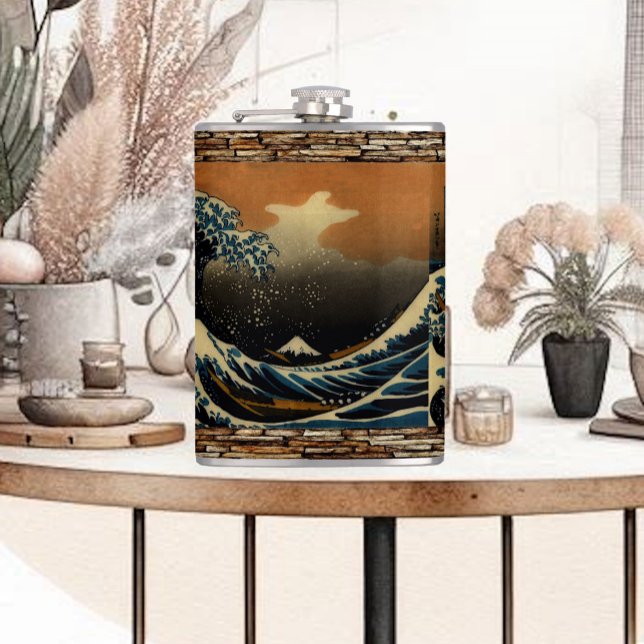 Flasques La Grande Vague de Kanagawa Artiste japonais Vinta (The Great Wave of Kanagawa Vintage Japanese Artist Flask)