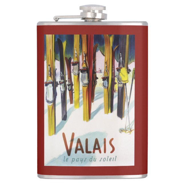 Flasques La terre du soleil - skis se tenant dans la neige (Devant)