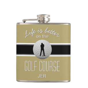 Flasques La vie est meilleure citation golf monogramme or n
