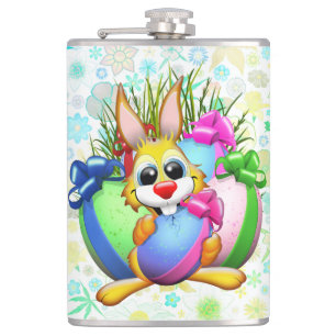 Flasques Lapin drôle mordant un œuf de Pâques