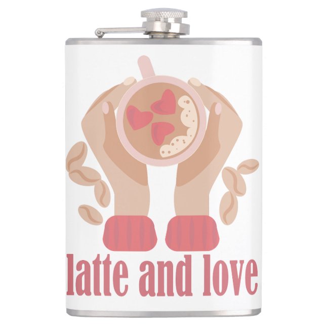 Flasques Latte et coupe d'amour, mains et citation de café (Devant)