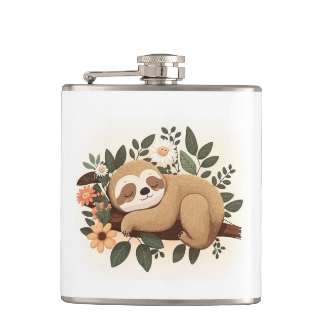 Flasques Lazy sloth sleeping on a branch cartoon            (Devant)