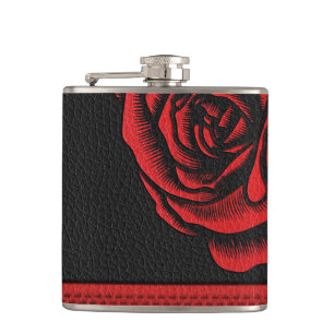 Flasques Le cuir rouge de noir élégant de Faux s'est lev