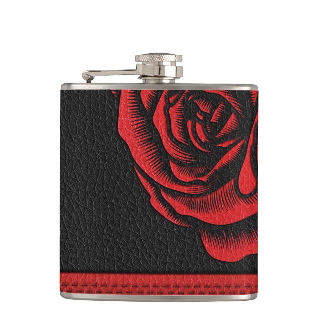 Flasques Le cuir rouge de noir élégant de Faux s'est levé (Devant)