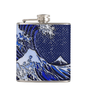 Flasques Le grand Hokusai Wave Chrome Carbon Aspect