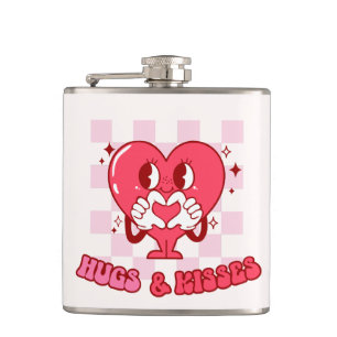 Flasques "Les câlins et les baisers" Coeur rose mignon et