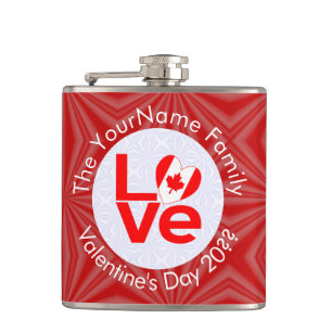 Flasques Lettres rouges du drapeau canadien AMOUR Personnal