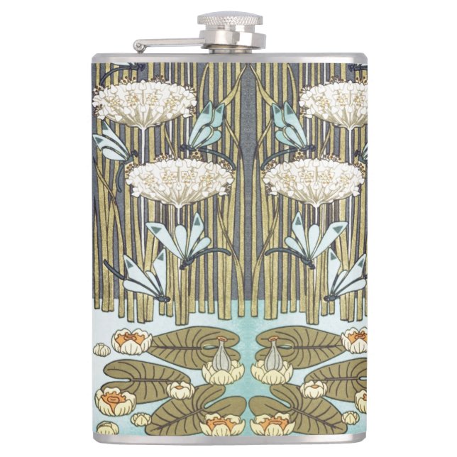 Flasques Libellule et Lys Vert Sauge Vintage Art (Devant)