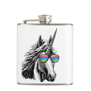 Flasques Licorne fraîche avec des lunettes de soleil