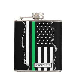 Flasques Ligne verte mince  USA Flag Out Look