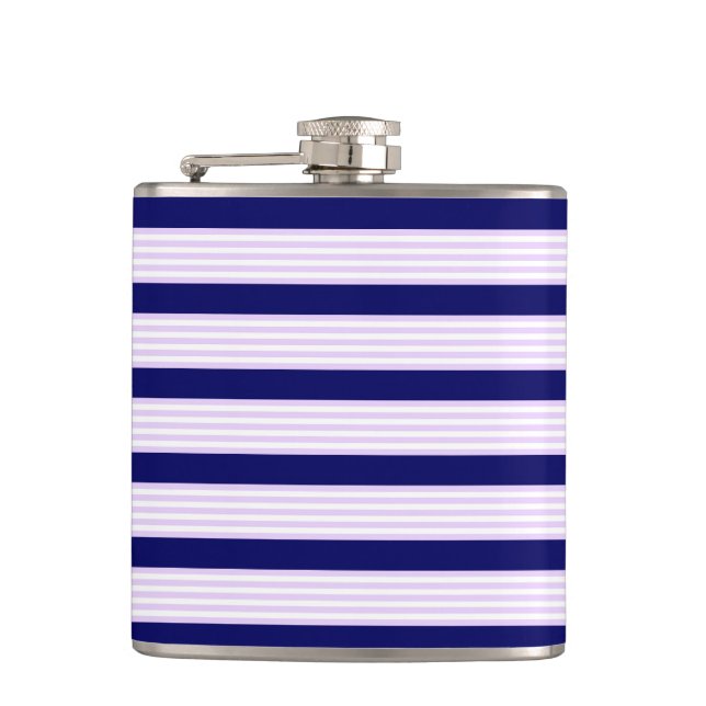 Flasques Lilac et rayures blanches motif avec bleu marine (Devant)