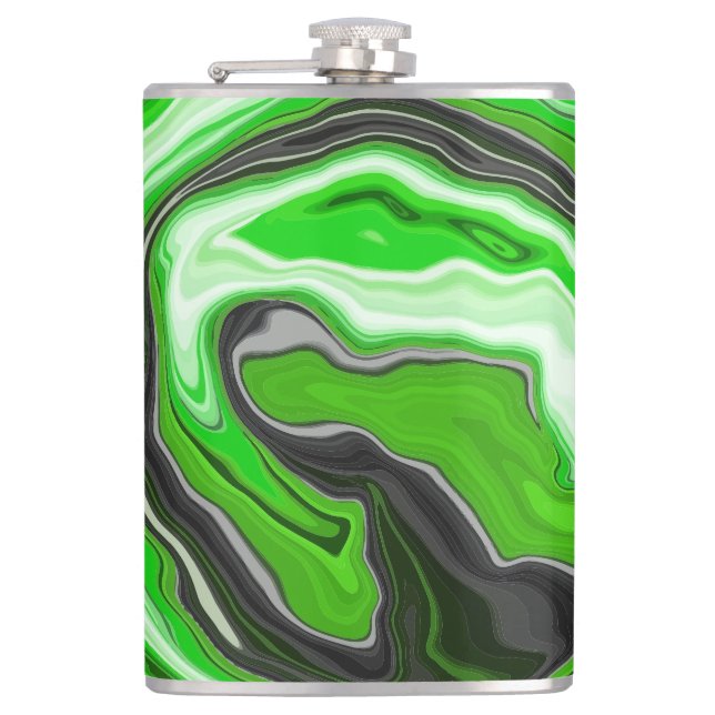 Flasques Lime Vert et Marbre Noir Fluid Art (Devant)